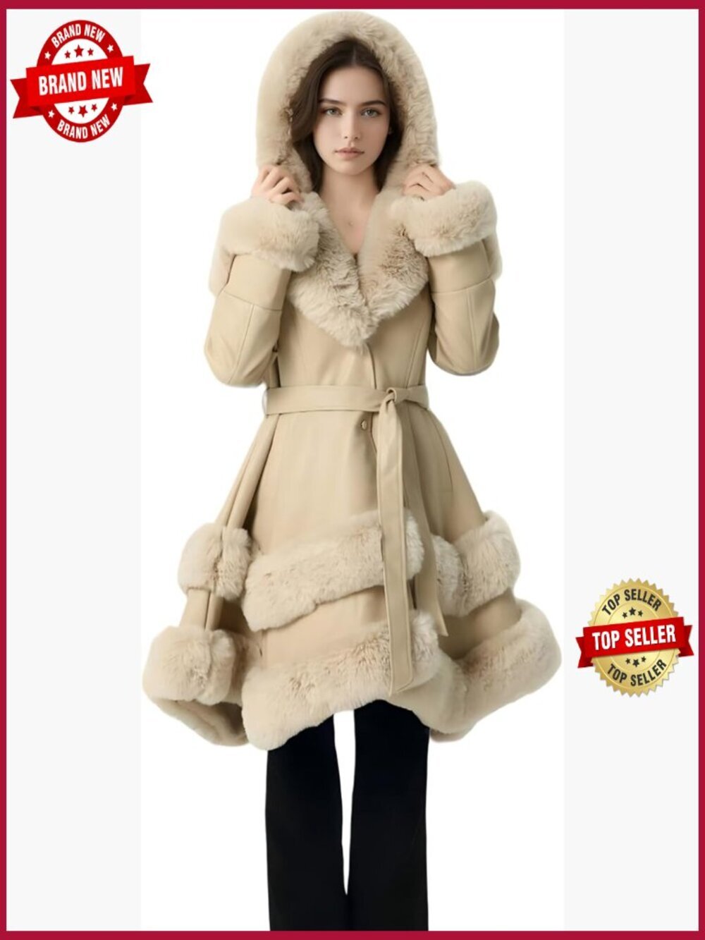 Faux Fur Hooded Long Winter Coat Warm Bubble Jacket Overcoat